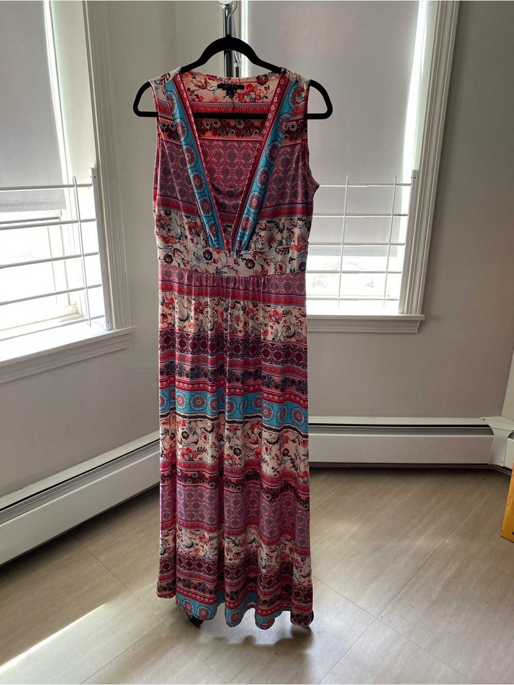 Sleeveless Boho Maxi Dress in Pink and Blue